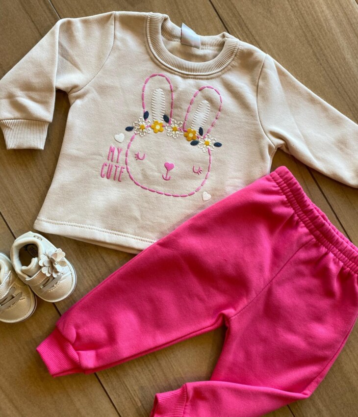 fernandaramoskids com br Conjunto Infantil Feminino Blusão My Cute e Calça Jogger Pink1