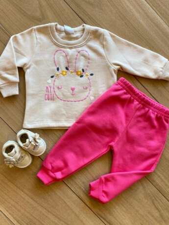 Conjunto Infantil Feminino Blusão My Cute e Calça Jogger Pink Fernanda Ramos Kids