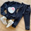 Conjunto Infantil Feminino Canelado Blusa Manga Longa e Calça Preto Fernanda Ramos Kids