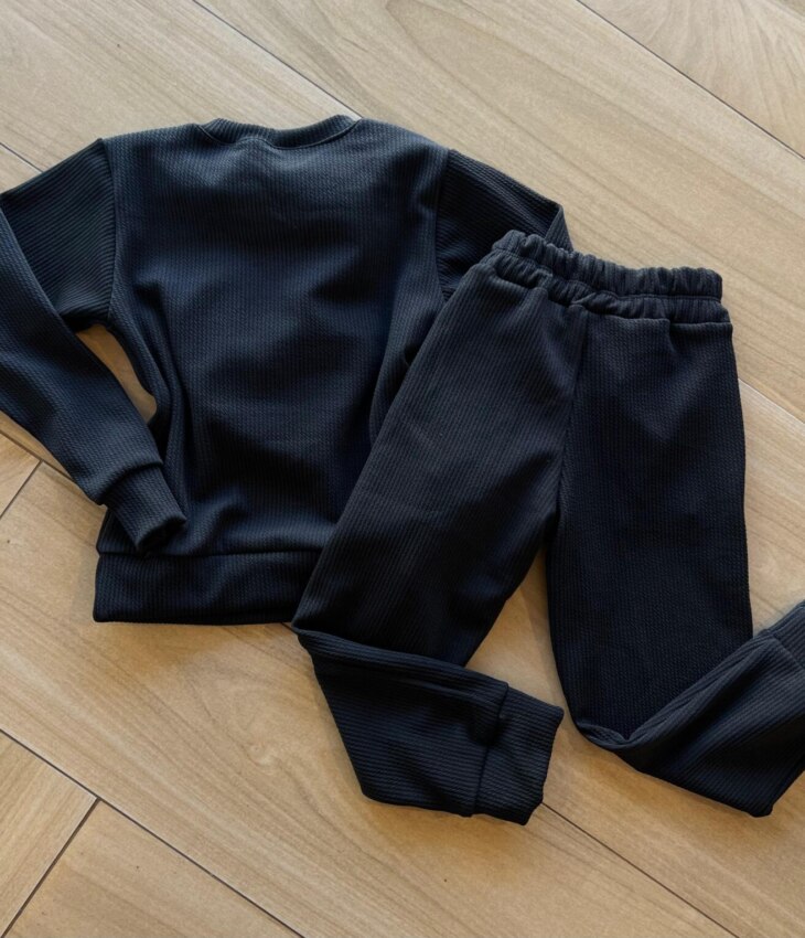 fernandaramoskids com br Conjunto Infantil Feminino Canelado Blusa Manga Longa e Calça Preto2