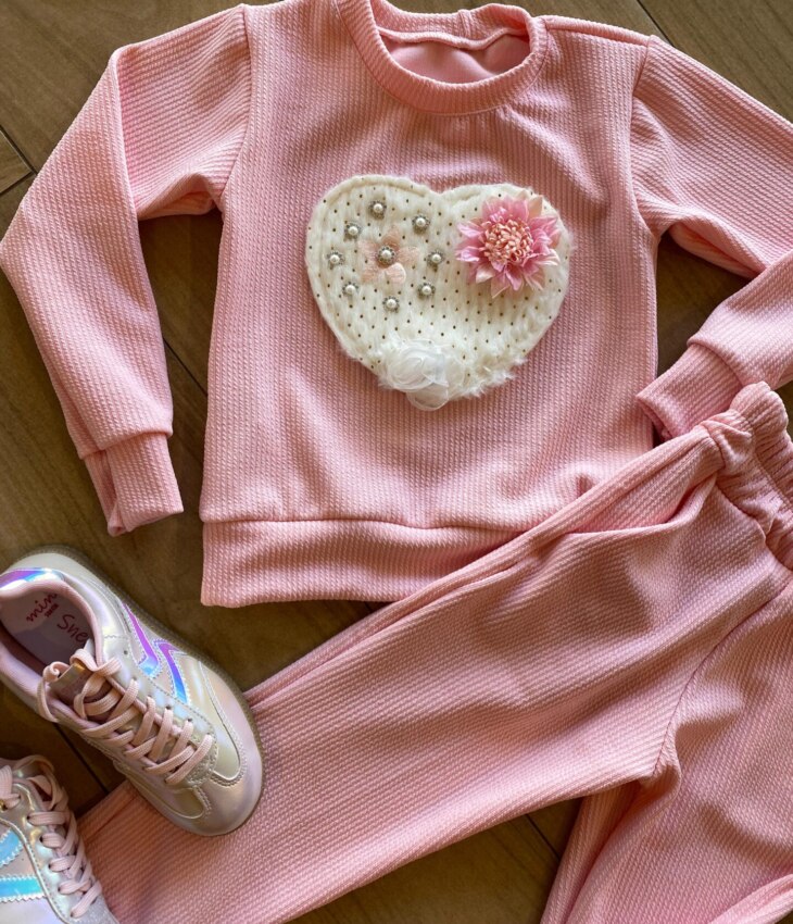 fernandaramoskids com br Conjunto Infantil Feminino Canelado Blusa Manga Longa e Calça Rosa1
