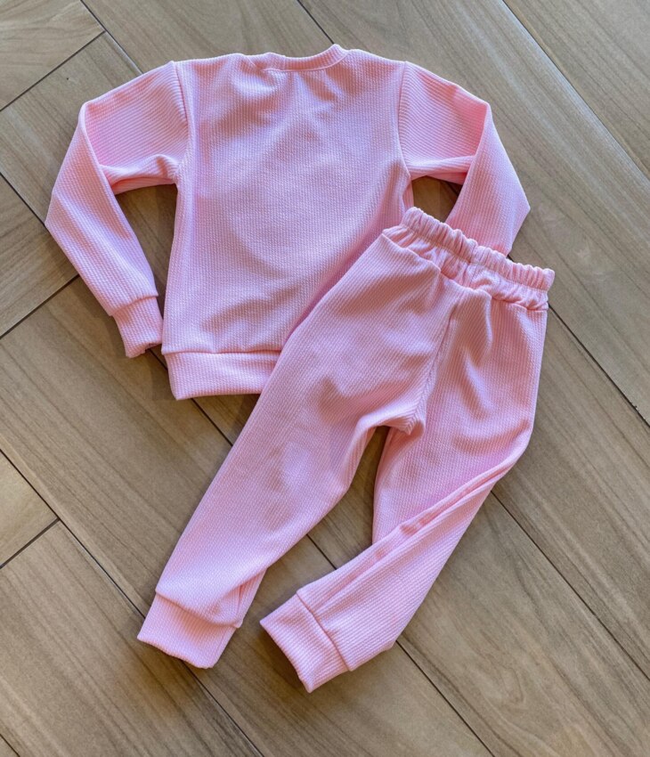 fernandaramoskids com br Conjunto Infantil Feminino Canelado Blusa Manga Longa e Calça Rosa2