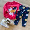 Conjunto Infantil Feminino Casaco Strass e Legging Estampada Gatos Fernanda Ramos Kids