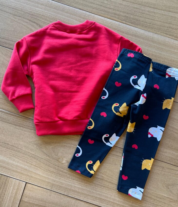 fernandaramoskids com br Conjunto Infantil Feminino Casaco Strass e Legging Estampada Gatos2
