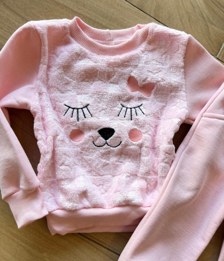 Conjunto Infantil Feminino Moletom Blusa e Calça com Detalhes Rosa Fernanda Ramos Kids