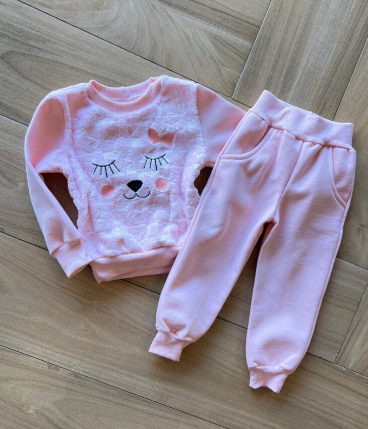 Conjunto Infantil Feminino Moletom Blusa e Calça com Detalhes Rosa Fernanda Ramos Kids