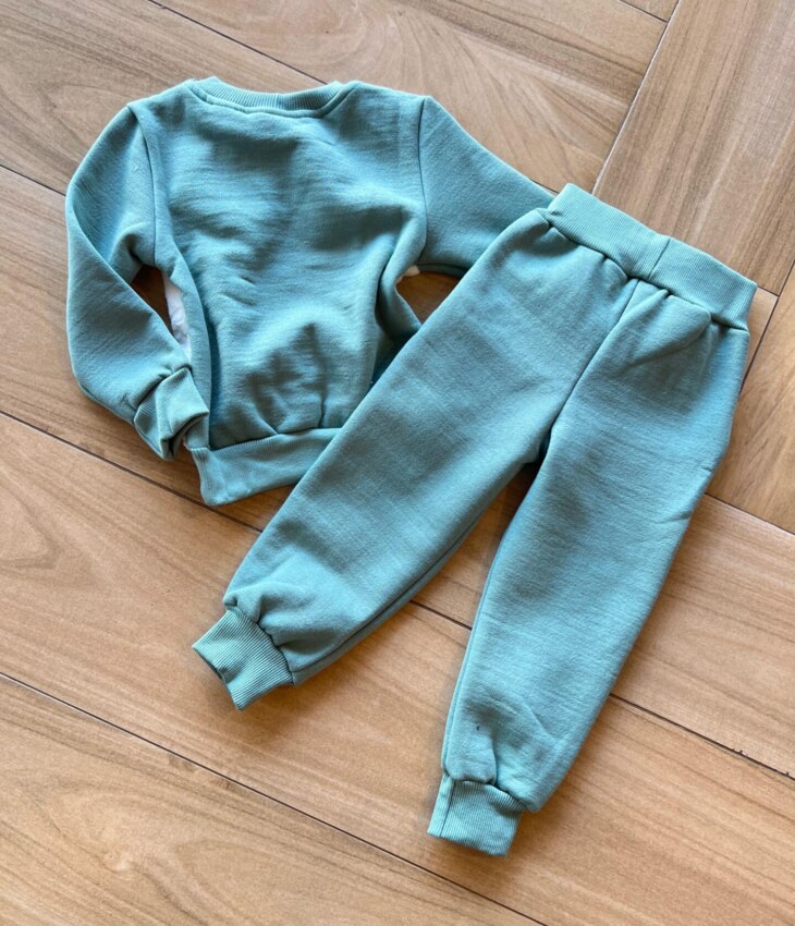 fernandaramoskids com br Conjunto Infantil Feminino Moletom Blusa e Calça com Detalhes Verde3