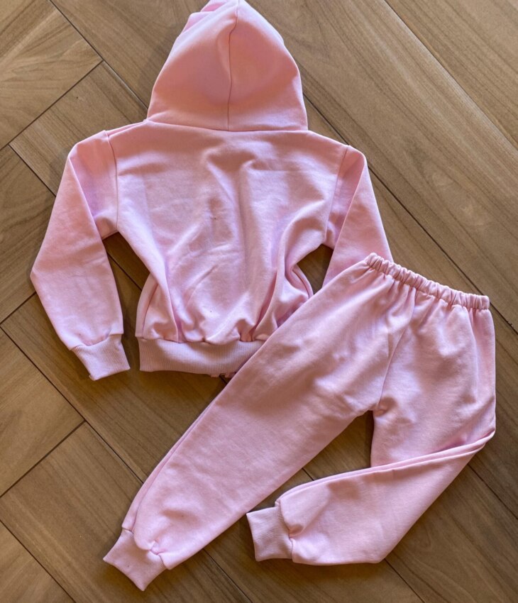 fernandaramoskids com br Conjunto Infantil Feminino Moletom Jaqueta com Bolso e Calça Rosa2