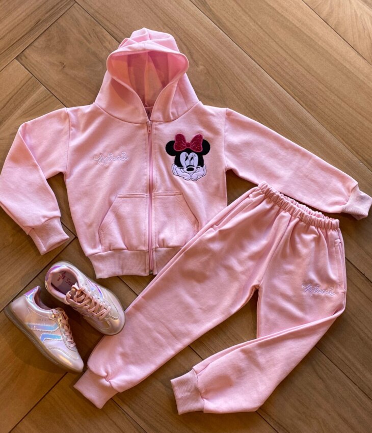 Conjunto Infantil Feminino Moletom Jaqueta com Bolso e Calça Rosa Fernanda Ramos Kids