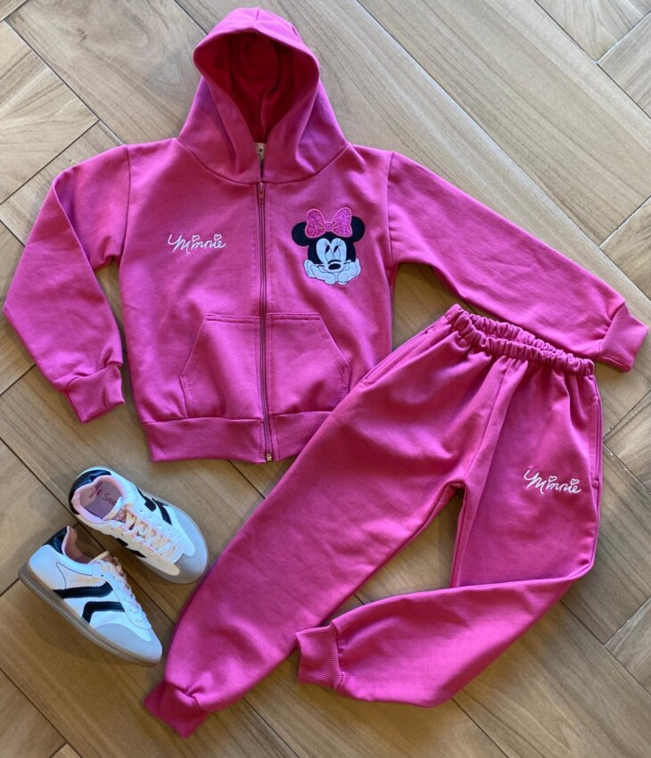 Conjunto Infantil Feminino Moletom Jaqueta com Bolso e Calça Pink Fernanda Ramos Kids