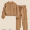 fernandaramoskids com br Conjunto Infantil Feminino Moletom Jaqueta e Calça Cargo Caqui1