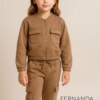 Conjunto Infantil Feminino Moletom Jaqueta e Calça Cargo Caqui Fernanda Ramos Kids