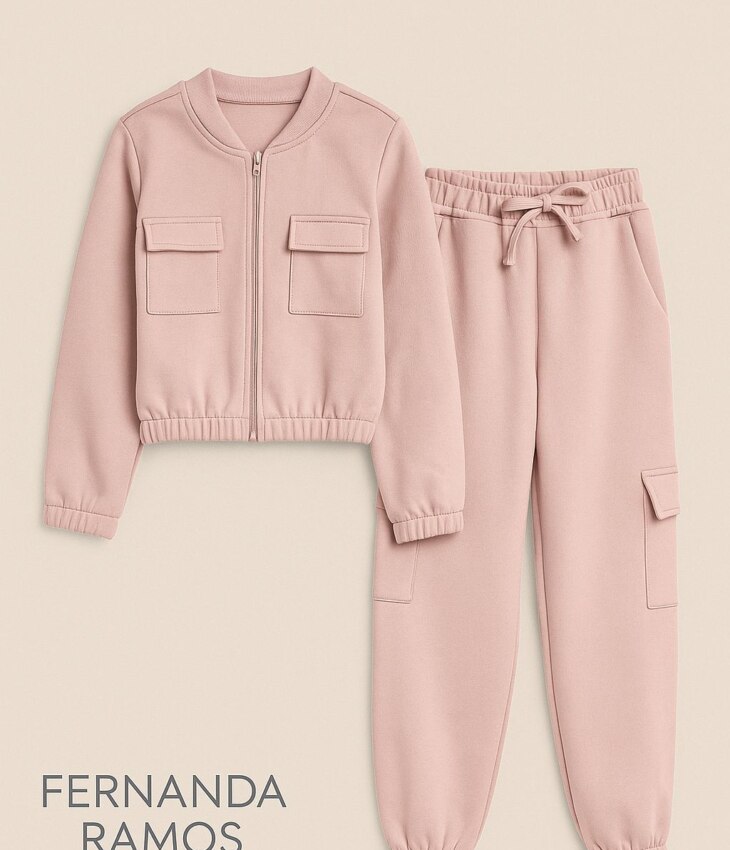 fernandaramoskids com br Conjunto Infantil Feminino Moletom Jaqueta e Calça Cargo Rose1