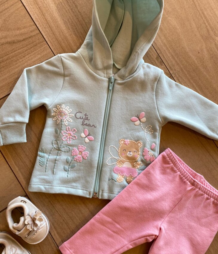 fernandaramoskids com br Conjunto Infantil Feminino Moletom Jaqueta Flores e Calça Rosa1