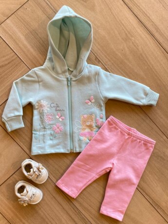 Conjunto Infantil Feminino Moletom Jaqueta Flores e Calça Rosa Fernanda Ramos Kids