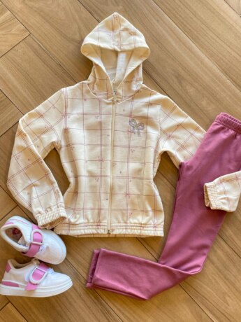Conjunto Infantil Feminino Moletom Jaqueta Laço Nude e Calça Fernanda Ramos Kids