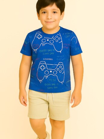 Conjunto Infantil Masculino Blusa Manga Curta e Bermuda Game Day Fernanda Ramos Kids
