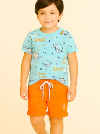 Conjunto Infantil Masculino Blusa Manga Curta e Bermuda Space Fernanda Ramos Kids
