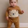 Conjunto Infantil Masculino Blusão Cachorrinho e Calça Jogger Bege Fernanda Ramos Kids