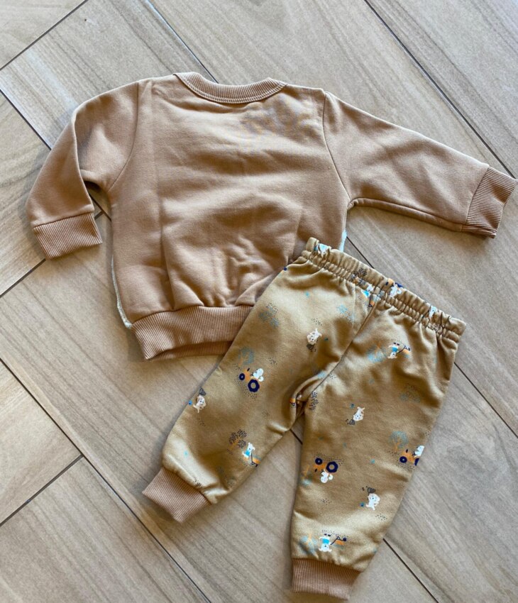 fernandaramoskids com br Conjunto Infantil Masculino Blusão Cachorrinho e Calça Jogger Bege3