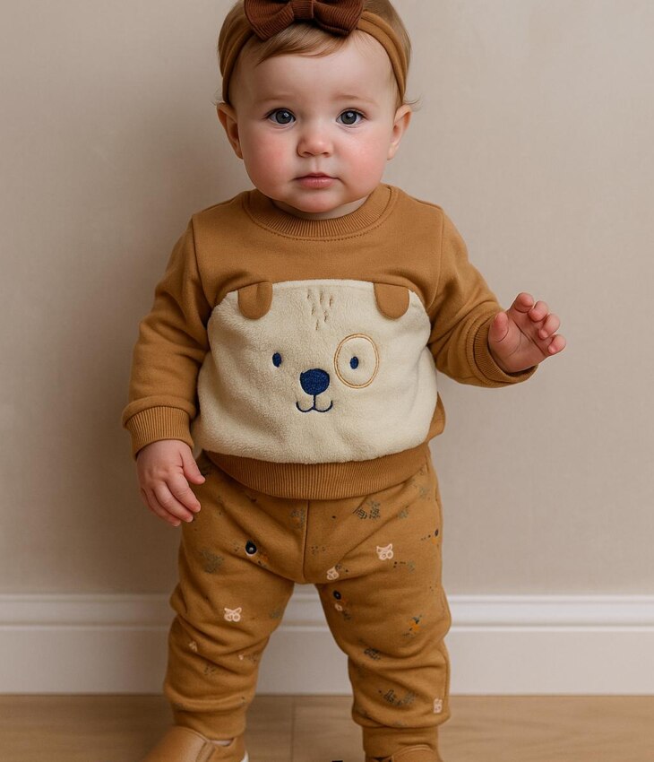 Conjunto Infantil Masculino Blusão Cachorrinho e Calça Jogger Bege Fernanda Ramos Kids