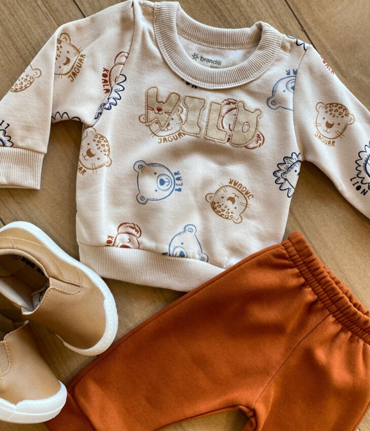 fernandaramoskids com br Conjunto Infantil Masculino Blusão Estampa e Calça Jogger Caramelo1