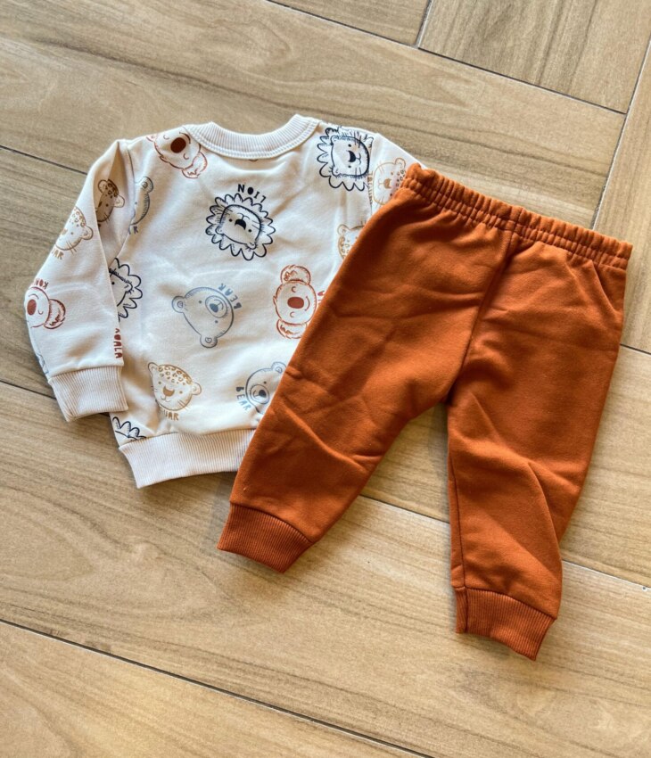 fernandaramoskids com br Conjunto Infantil Masculino Blusão Estampa e Calça Jogger Caramelo2