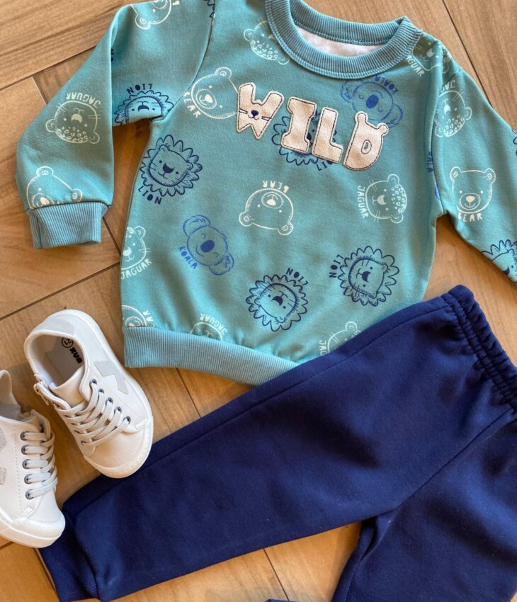 fernandaramoskids com br Conjunto Infantil Masculino Blusão Wild Verde e Calça Jogger Azul1