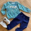 Conjunto Infantil Masculino Blusão Wild Verde e Calça Jogger Azul Fernanda Ramos Kids
