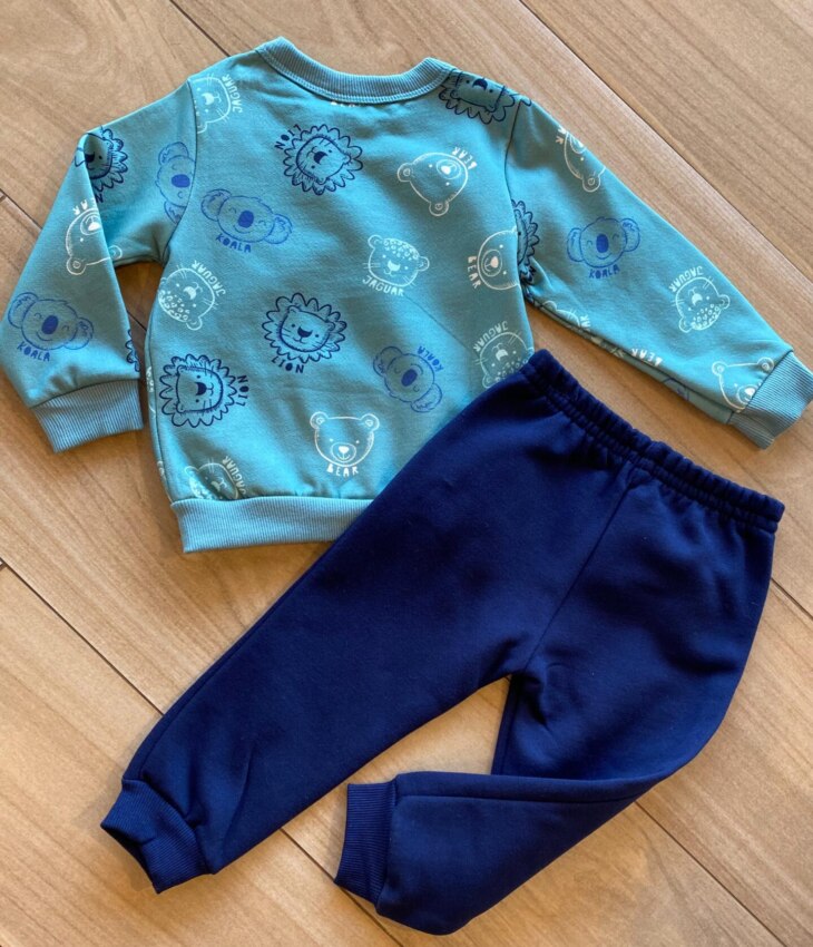 fernandaramoskids com br Conjunto Infantil Masculino Blusão Wild Verde e Calça Jogger Azul2