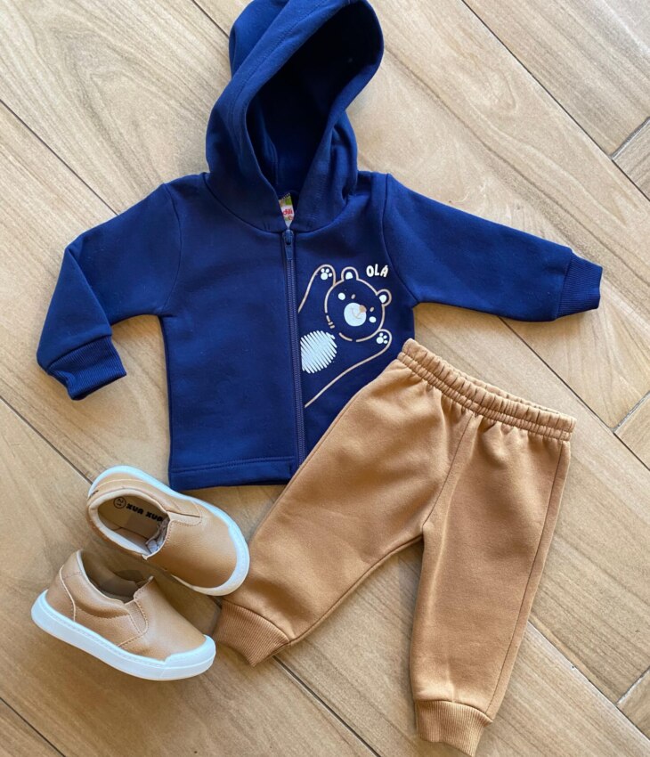 Conjunto Infantil Masculino Jaqueta Azul Olá e Calça Jogger Fernanda Ramos Kids