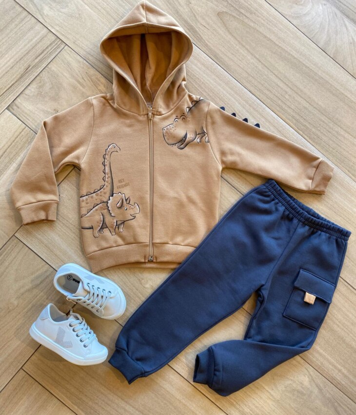 Conjunto Infantil Masculino Jaqueta Dinossauro e Calça Jogger Fernanda Ramos Kids