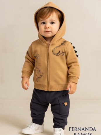 Conjunto Infantil Masculino Jaqueta Dinossauro e Calça Jogger Fernanda Ramos Kids