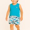 Conjunto Infantil Masculino Regata Azul e Bermuda Shark Fernanda Ramos Kids