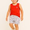 Conjunto Infantil Masculino Regata Coral e Bermuda Barquinho Fernanda Ramos Kids