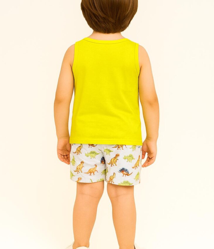 Conjunto Infantil Masculino Regata Verde Lima e Bermuda Estampada Fernanda Ramos Kids