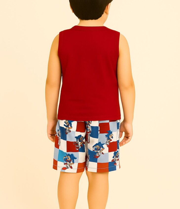 fernandaramoskids com br Conjunto Infantil Masculino Regata Vermelha e Bermuda Quadriculada 1