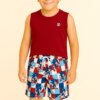 Conjunto Infantil Masculino Regata Vermelha e Bermuda Quadriculada Fernanda Ramos Kids