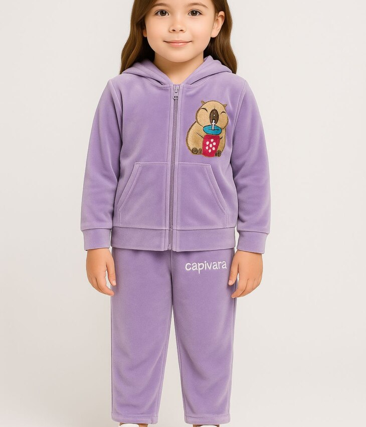Conjunto Infantil Veludo Blusa Manga Longa e Calça Lilás Capirafernanda ramos kids
