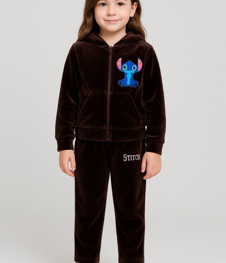 Conjunto Infantil Veludo Blusa Manga Longa e Calça Marrom Fernanda Ramos Kids