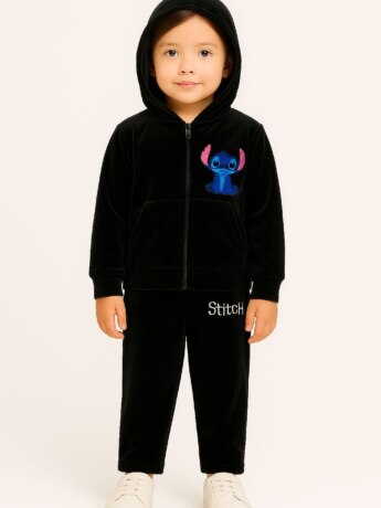 Conjunto Infantil Veludo Blusa Manga Longa e Calça Preto Fernanda Ramos Kids