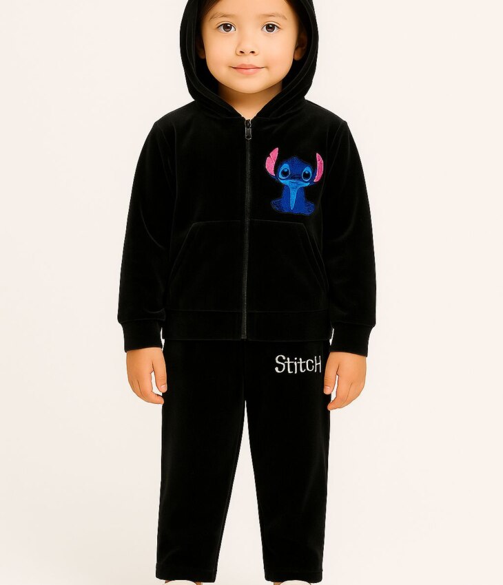 Conjunto Infantil Veludo Blusa Manga Longa e Calça Preto Fernanda Ramos Kids