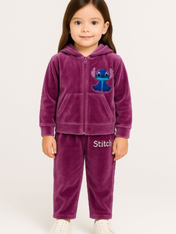 Conjunto Infantil Veludo Blusa Manga Longa e Calça Roxo Fernanda Ramos Kids