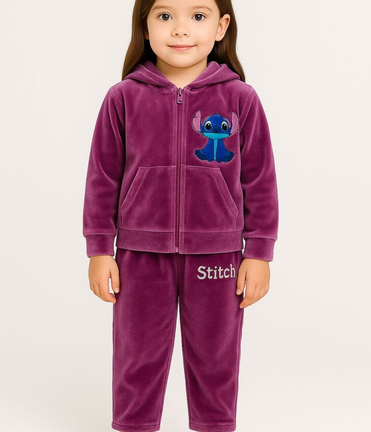 Conjunto Infantil Veludo Blusa Manga Longa e Calça Roxo Fernanda Ramos Kids