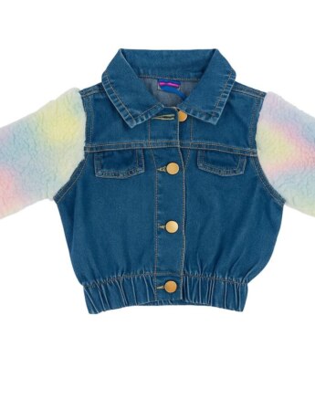 Jaqueta Infantil Feminina Jeans Manga Teddy Aquarela Fernanda Ramos Kids