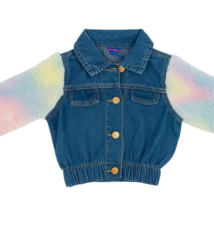 Jaqueta Infantil Feminina Jeans Manga Teddy Aquarela Fernanda Ramos Kids