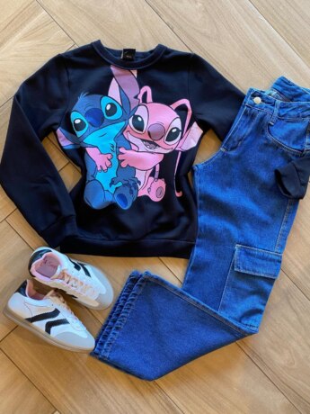 Moletom Infantil Feminino Estampado Preto Fernanda Ramos Kids