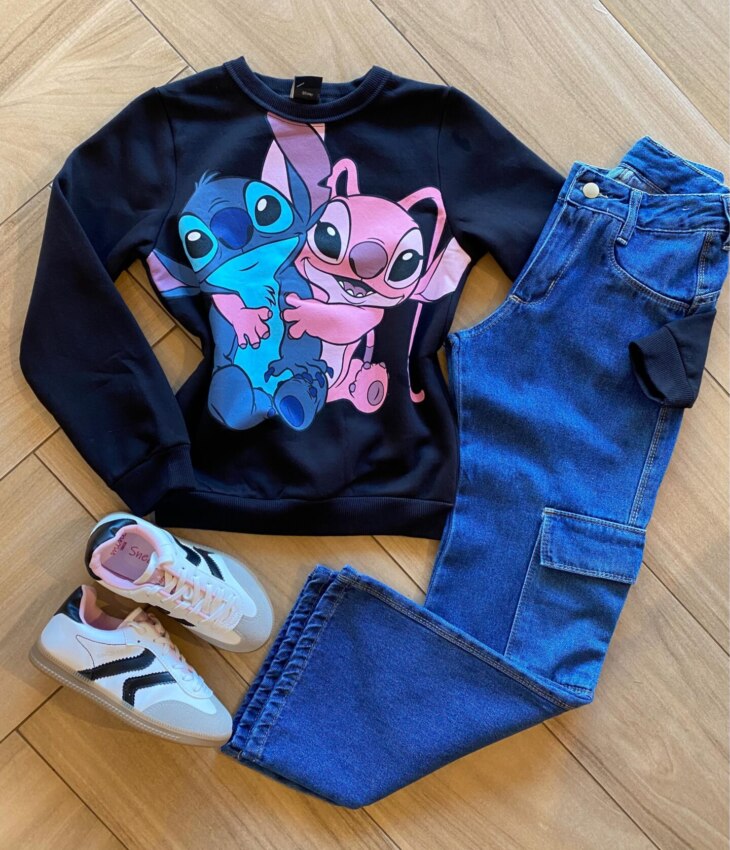 Moletom Infantil Feminino Estampado Preto Fernanda Ramos Kids