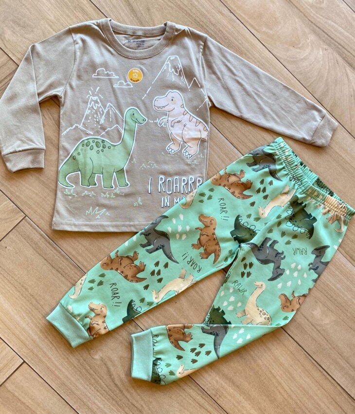 Pijama Infantil Masculino Blusa Manga Longa e Calça Dinossauros Fernanda Ramos Kids