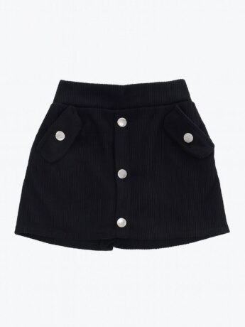 Short Saia Infantil Feminino Cotelê com Botões Preto Fernanda Ramos Kids